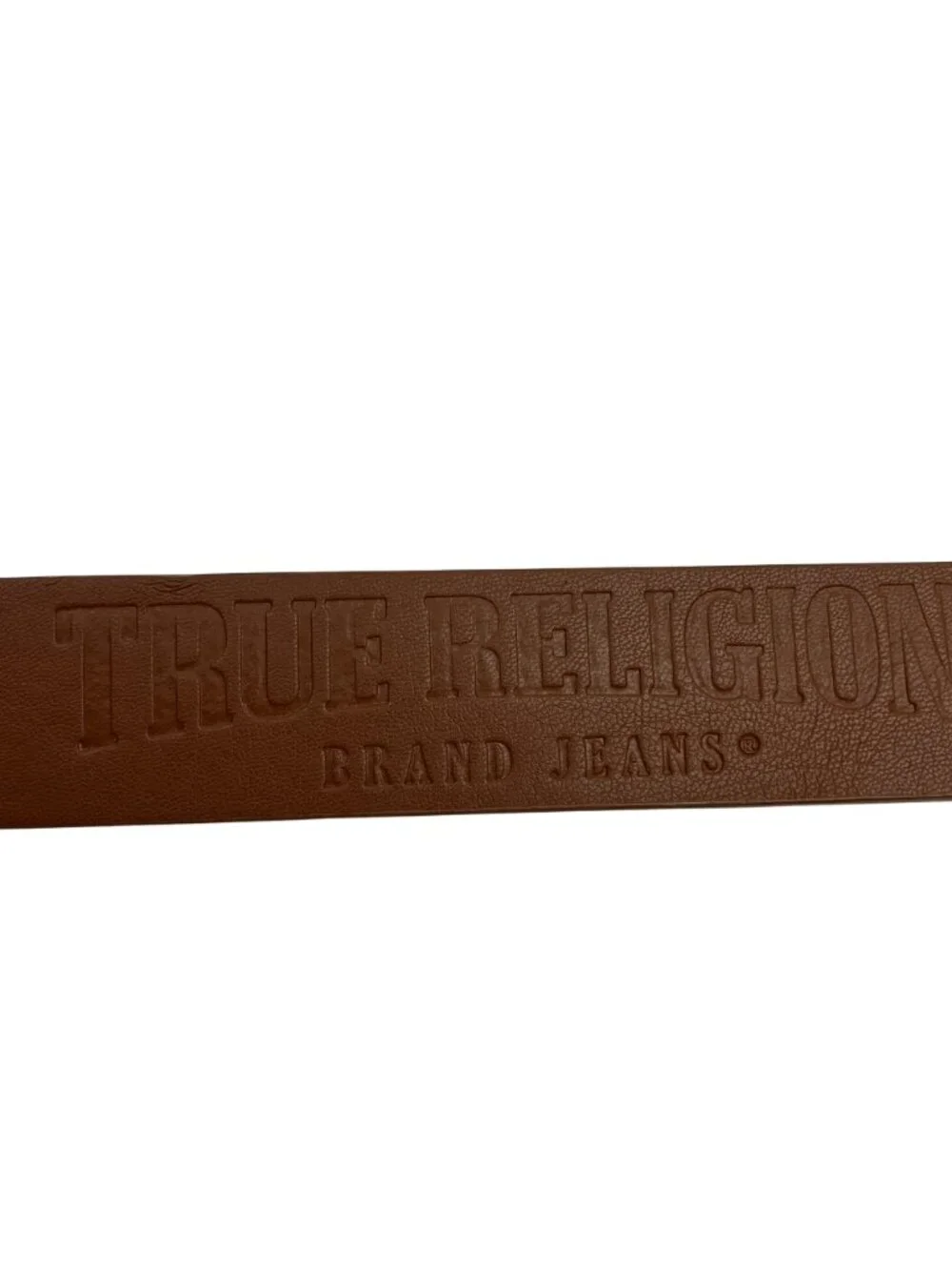 New True Religion Gold Logo Horseshoe Buckle Suede Leather Belt Mens Small Bro